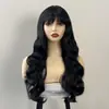 Peruca feminina de comércio exterior europeia e americana, cabelo ondulado grande simulado, franja de ar, seda de alta temperatura, mecanismo, cabelo comprido, cobertura total da cabeça, atacado