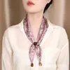 Adorno Elegante para Pescoço com Lenço de Seda com Contas, Camisa, Terno, Lenço Pequeno Versátil Casual, Fita Puxável Ajustável para Mulheres