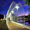 Túnel del tiempo LED luces luminosas redondas en forma de arco iluminación exterior impermeable decoración de paisaje arco de luna copo de nieve