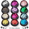 Glitter diamante PET ultra-fino lantejoulas 1 + 2 + 3 mm redondo glitter pó unha gradiente laser pó unha gel