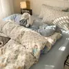 Conjunto de Roupa de Cama Genuíno Classe A Estilo Fresco Algodão Puro Lavado de Quatro Peças para Dormitório de Estudante, Lençol, Capa de Edredom, Conjunto de Três Peças 4
