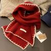 2025 Nuevo Estilo Coreano Bufanda de Punto Overlock Linda para Mujer Estudiante de Invierno Color Sólido Simple Bufanda Cálida de Lana