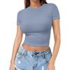 Camiseta Transfronteiriça Estilo Europeu e Americano com Barriga de Fora Sexy Verão Blusa Pulôver para Mulheres Fina Gola Redonda Moderna Mangas Curtas em Seda Leite