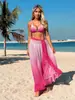 2026 Estilo Novo Europeu e Americano Malha Degradê Saia Longa Feminina Biquíni de Três Peças Roupa de Banho Franzida para Férias na Praia