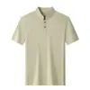 Camisa Polo de Manga Corta para Hombre de Comercio Exterior Transfronterizo, Nueva Camiseta Casual Perforada de Manga Media con Cuello Mao para Hombre Estilo Chino, Color Sólido