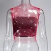 AYJ Amazon Cross-Border Roupa Sexy para Boate Feminina Rede Europeia e Americana Vazada Strass Regata Malha Brilhante Strass Camisola