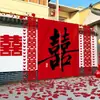 Decoração de pátio de casamento, tecido para pendurar na parede de fundo, decorações de pátio rural, faixas com o caractere chinês "felicidade dupla", conjunto decorativo, coleção completa de suprimentos de casamento