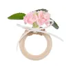 Porta-Guardanapo Fresco Estilo Floresta com Laço, Botões de Flores Artificiais e Flores, Suporte de Guardanapo de Madeira para Decoração de Mesa de Casamento