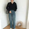 Suéter Feminino Outono e Inverno Estilo Japonês Vintage Caimento Solto Relaxado Roupa de Exterior Primavera e Outono Estilo Mori 2025 Novo Tricô com Capuz