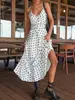 Vestido de Tirantes Finos sin Espalda, Elegante, Sexy y Versátil, Ceñido a la Cintura, Adelgazante, de Satén, con Escote en V, Largo, Estilo Retro Francés, Vestido de Lunares