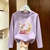 Camiseta de algodão puro para meninas, nova blusa básica de manga comprida para outono, top para primavera e outono para crianças mais velhas, gola redonda, roupa casual versátil