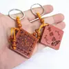 Etiqueta de bendición auspiciosa colgante de llave talla en madera de álamo cuadrado colgante de madera de durazno llavero de madera regalos artesanías al por mayor