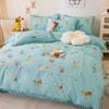Explosiones de Tesoros Estilo Coreano Pastoral Floral Pequeño Juego de Cuatro Piezas Algodón Engrosado Amigable con la Piel Cepillado Sábana para Cama Individual y Doble Funda de Edredón para Dormitorio