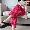 Pantalones de Casa a Cuadros Pantalones de Pijama Shorts de Mujer Sueltos Estilo Ins de Estudiante Cintura Alta Pierna Ancha Casual Lindos Pantalones de Red Infrarroja