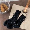 Calcetines de Lana de Lunares para Mujer Otoño e Invierno Calcetines Gruesos de Cachemir Estilo Japonés Vintage Calcetines de Apilamiento de Media Caña Calcetines de Lunares Estilo Coreano para Mujer