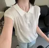 Camisa Polo Elegante Manga Curta para Mulheres 2026 Nova Versátil Slim-Fit Gola Lapela Base de Malha Top Casual