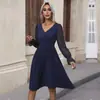 Estação Independente da Amazon Comércio Exterior 2024 Novo Outono Europeu e Americano Vestido Feminino de Renda com Mangas Longas Cor Lisa Transfronteiriço
