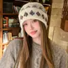 Gorro de Lana de Punto Fair Isle Vintage para Mujer, Calidez Otoño e Invierno, Gorrito Pequeño que Afina el Rostro con Borde Enrollado, Estilo Popular