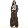 Jeans para Mujer de Estilo Americano Color Café Moca, No Elásticos, de Tiro Alto, Estilo Ins, Moda Perezosa de Otoño, Pantalones Sueltos de Pierna Ancha hasta el Suelo