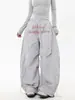 Pantalones Cargo Paracaidistas Grises Plisados Estilo Callejero Americano para Hombres y Mujeres, Diseño High Street Primavera y Otoño Pantalones de Pierna Ancha hasta el Suelo Scimitar