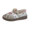Sapatos de algodão com bordado tie-dye estilo étnico para mulheres, forrados com pelúcia, quentes, com acabamento em pele, sola plana, sapatos de tecido, sapatos de inverno para mães, fonte de live stream, dropshipping