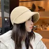 Chapéu de Inverno Feminino Elegante Versátil Lã de Cordeiro Espessado à Prova de Frio Quente Versão Atualizada Aba Curta Afina o Rosto