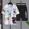 Camiseta de Seda de Gelo Manga Curta Shorts Casuais Conjunto Esportivo Conjunto de Duas Peças Camiseta Branca Simples Masculino Verão Estilo Fino Marca da Moda