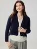 Cardigã de tricô de cashmere em blocos de cor, com design inspirado em duas peças, para mulheres, elegante, com mangas compridas