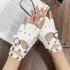 Luvas Punk de Dança Sem Dedos Femininas Performance Personalidade Couro Rebite Meio Dedo Munhequeira Luvas Góticas Vazadas