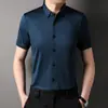 Camisa de Manga Corta de Seda Helada de Verano 2023 Camisa Nueva Delgado de Mediana Edad Casual de Negocios Camisa con Caída para Hombre
