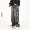 Ceecuz Jeans Vintage Desgastados Sueltos de Pierna Ancha Personalidad Masculina Nicho Rectos Sueltos Pantalones Largos
