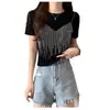 Camiseta para Mujer Estilo Europeo 2026 Verano Nuevo Diseño Camiseta Resistente Ajuste Delgado Hombro Normal Manga Corta Superior para Mujer