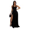 K10690 Amazon Novo Estilo Transfronteiriço Bainha Larga Estilo Europeu e Americano Saia da Moda Cor Sólida Cintura Alta Plissada Fenda