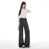 Calça comprida casual de malha, estilo coreano, para outono e inverno, espessa, corte relaxado, design de alta qualidade, perna larga, versátil, perna reta, mistura de lã