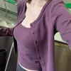 [Algodón Modal para Hombre] Cárdigan Morado Camisola Pequeño Corto Conjunto de Dos Piezas Top para Mujer Tendencia