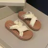Zapatillas de Mezclilla Impresionantemente Hermosas Estilo Francés con Faldas para Mujer, Calzado de Verano para Exteriores, Sandalias de Perlas con Suela Gruesa de 4 cm, Zapatos de Playa