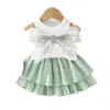 Comercio Exterior Transfronterizo Verano Europeo y Americano Trajes Lindos para Niñas Pequeñas y Medianas con Decoración de Lazo Tops sin Mangas + Faldas Tutú