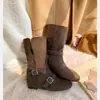 Botas de Nieve Cálidas de Invierno 2026 Suela Gruesa Versátiles Botines Cortos de Piel para Mujer Plegables Hebilla de Peluche Nuevas Botas de Media Caña