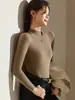 Listo para usar de primera línea 25 Otoño e Invierno Nueva Camiseta Interior de Punto para Mujer Cuello Semitortuga Jersey Negro Suéter Delgado de Lana para Mujer
