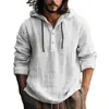 Chaqueta Larga de Manga Larga con Capucha de Color Sólido, Estilo Nuevo Europeo y Americano, Cruzada, Moda, Casual y Versátil, Camisa de Lino para Hombre