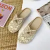 Zapatillas de Malla Hueca con Encaje, Planas, Perezosas, Slip-On, para Uso en Exteriores, Nuevas de Verano 2025 con Lazo