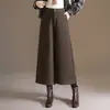 Pantalones casuales de pierna ancha con drapeado que cubre la cadera, mezcla de lana para mujer, Otoño/Invierno 2026, Nuevos, de cintura alta, adelgazantes, rectos, de nueve puntos