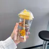 Taza de Dibujos Animados de Gran Capacidad para Niñas y Niños con Tapa, Taza para Café Cold Brew, Taza con Popote, Vaso de Vidrio para Agua de Verano, Regalo de Vacaciones