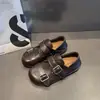 Mocassins Retrô com Altura Interna de 5cm 2026 Novo Modelo com Tira de Fivela Única Birkenstock Flats Estilo Britânico Sapatos Pequenos de Couro Pretos