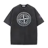 Transfronteiriça STONE Stone Washed Old Foundation Manga Curta High Street Solta Casual Retrô Camiseta Masculina e Feminina ius