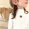 Ropa interior térmica para niñas con borde de hongo negro, ropa de otoño e invierno, camiseta de manga larga con medio cuello alto de forro polar, top cepillado para niños, versátil