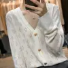 Abrigo Versátil de Lana Fina de Doble Capa con Hilo Dorado, Nuevo Cuello en V, Cárdigan de Punto con Patrón de Diamantes, Ropa de Mujer Coreana de Manga Larga