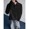 Camisa unissex de outono estilo americano 2026, desconstruída, de manga longa, com corte solto, tecido pesado e sem capuz, na cor preta