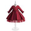 Vestido infantil Amazon tecido forjado vestido de princesa de manga comprida para meninas decote V vestido bolo vestido de anfitriã