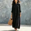 Nuevo Vestido Largo de Color Sólido Estilo Camisa para Primavera y Otoño, Moda Femenina Europea y Americana, Corte Holgado, Cuello Abotonado, Vestido Casual de Manga Larga